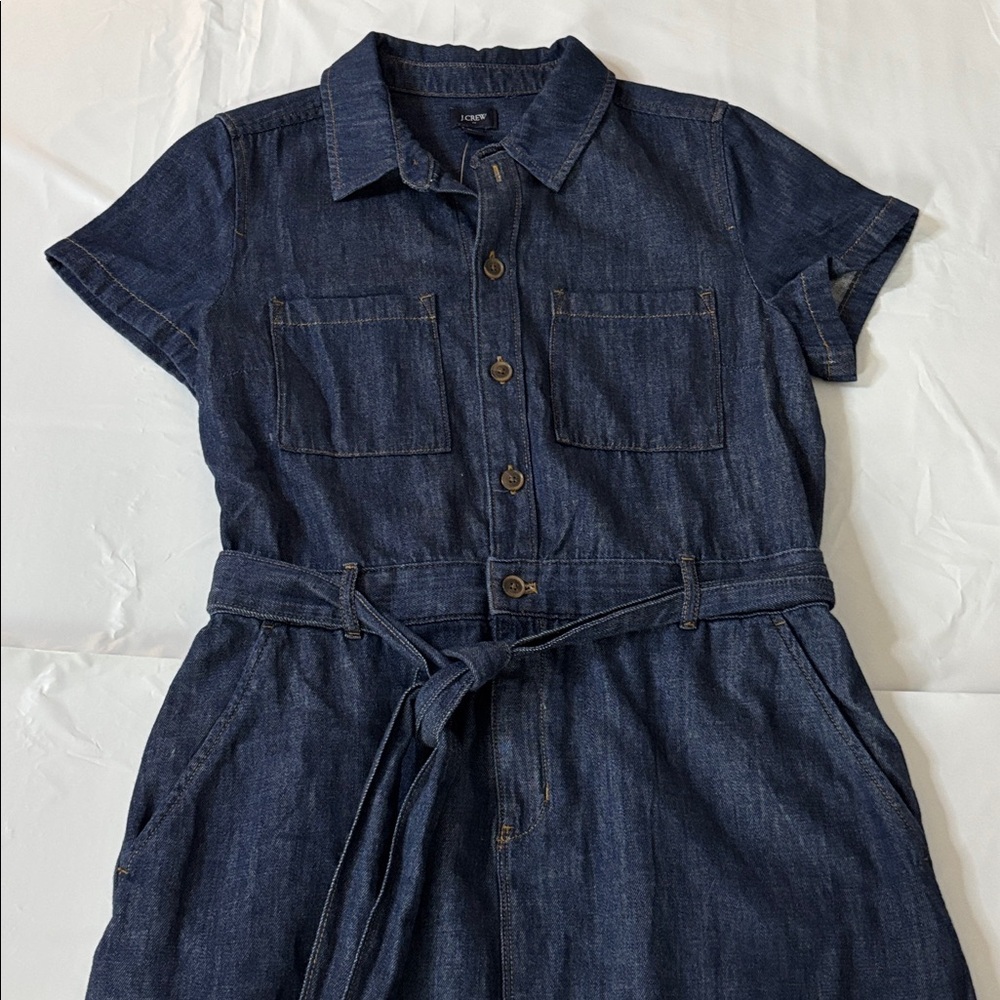 J.Crew Denim Mini Dress Blue Short Sleeve Sz 8 | Casual Chic Summer Style - Picture 4 of 10
